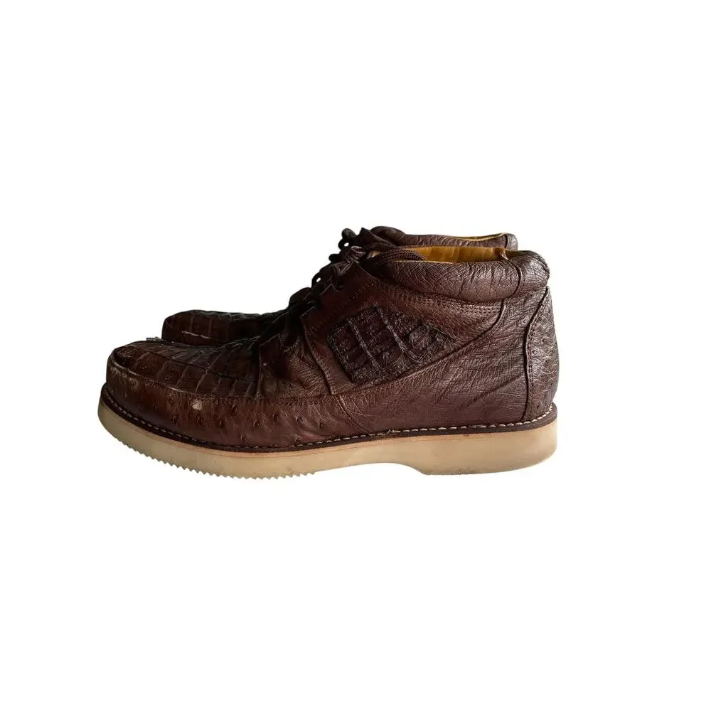 Los Altos Genuine BROWN Caiman Crocodile Ostrich Casual Shoes Lace Up 10.5
